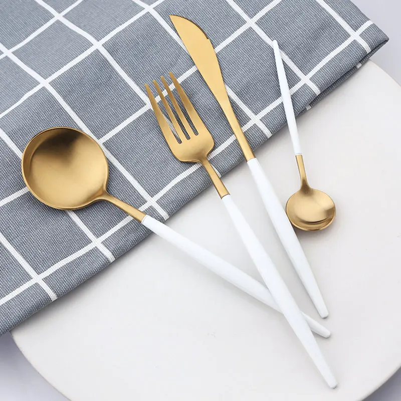Полезные новые роскошные матовые белые/черные золотые столовые приборы из