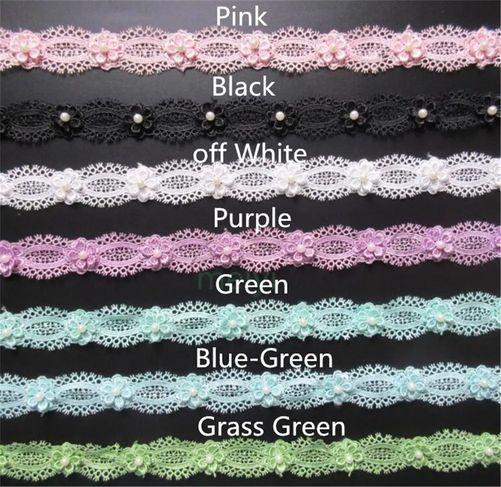 Растворимая полиэфирная жемчужная Цветочная вышитая ткань 1yd кружевная отделка