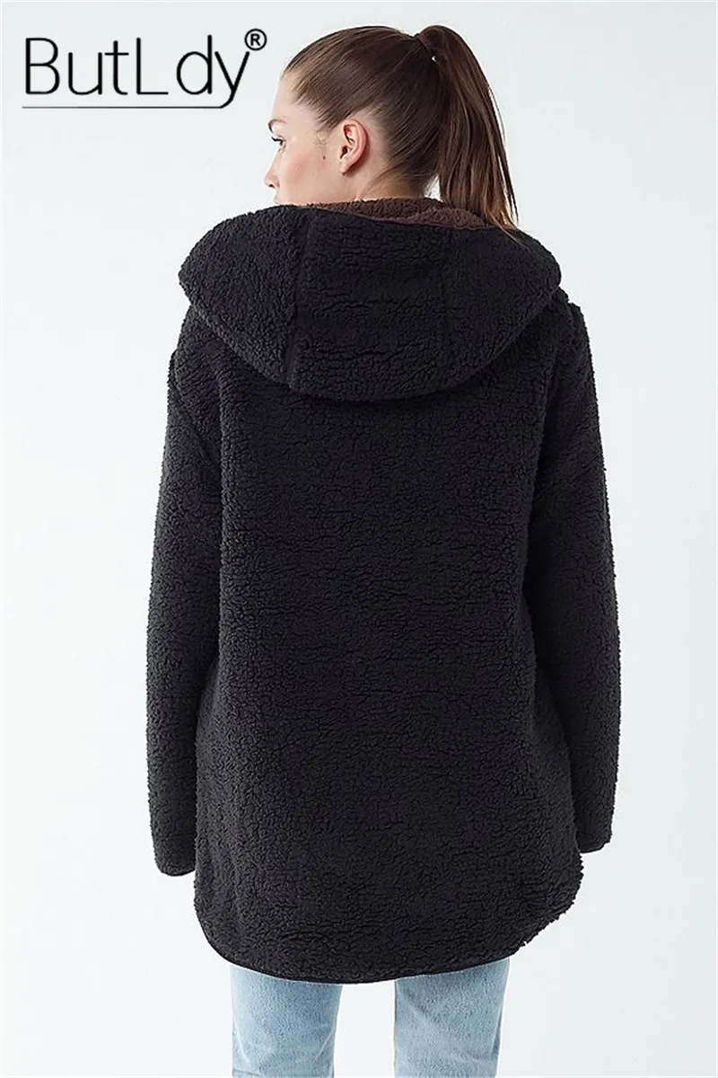 

Hooded Solid Color Zipper Short Wool Coats Women Long Sleeve Pocket Jacket Women Autumn Winter New Style Womens Coats 2019