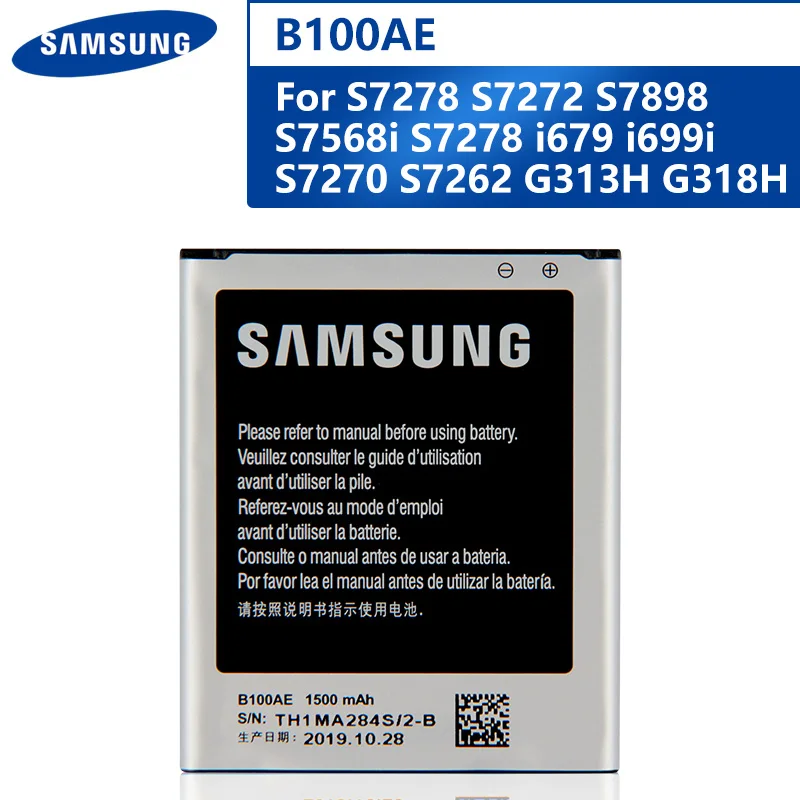 Оригинальный сменный аккумулятор B100AE для телефона SAMSUNG Galaxy Ace 3 S7898 S7278 S7272 i679 S7270 S7262 i699i G313H B100AC 1500 мАч