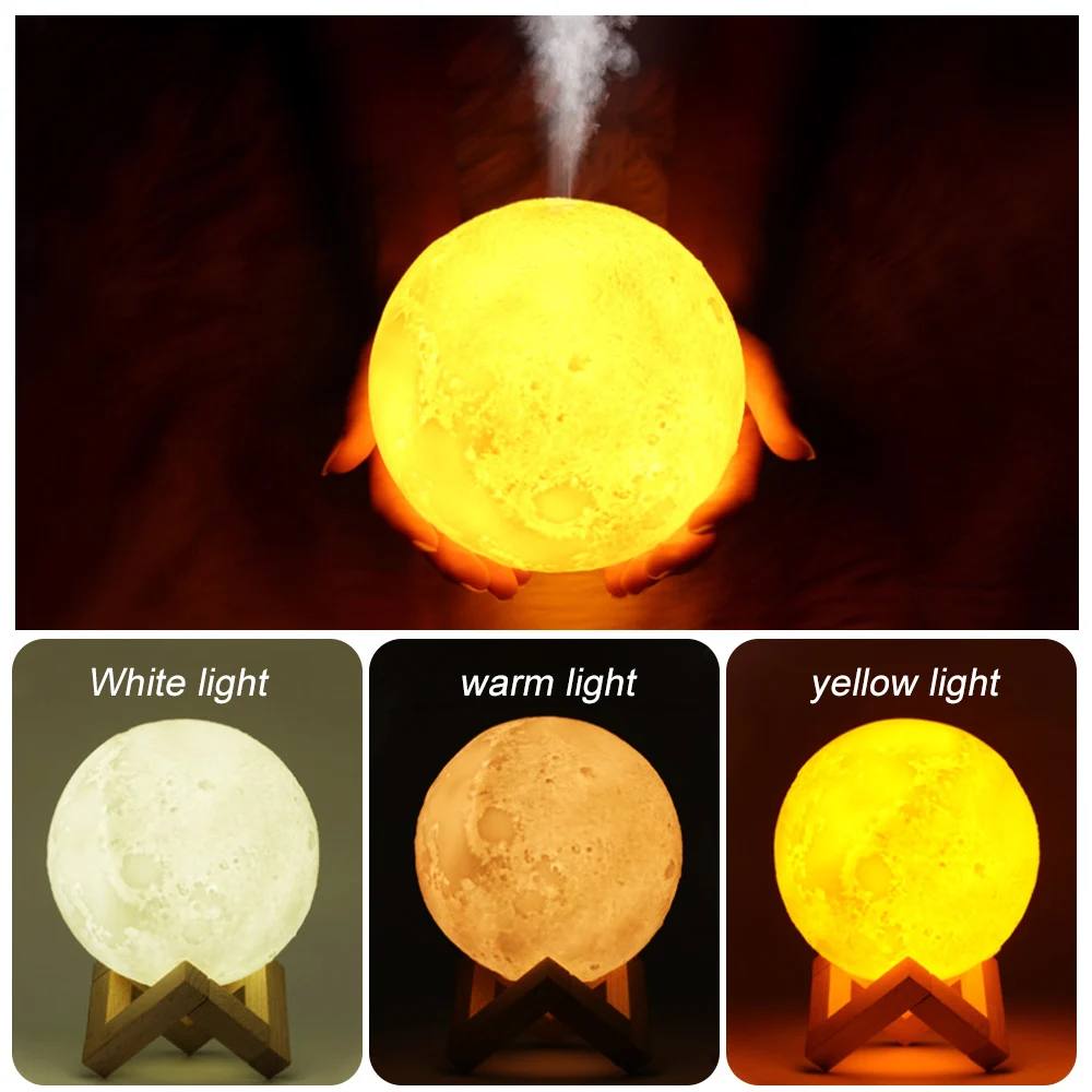 3D Print Moon Lamp With 880ML Air Humidifier LED Night Light Color Change For Home Decor Cool Mist Purifier |