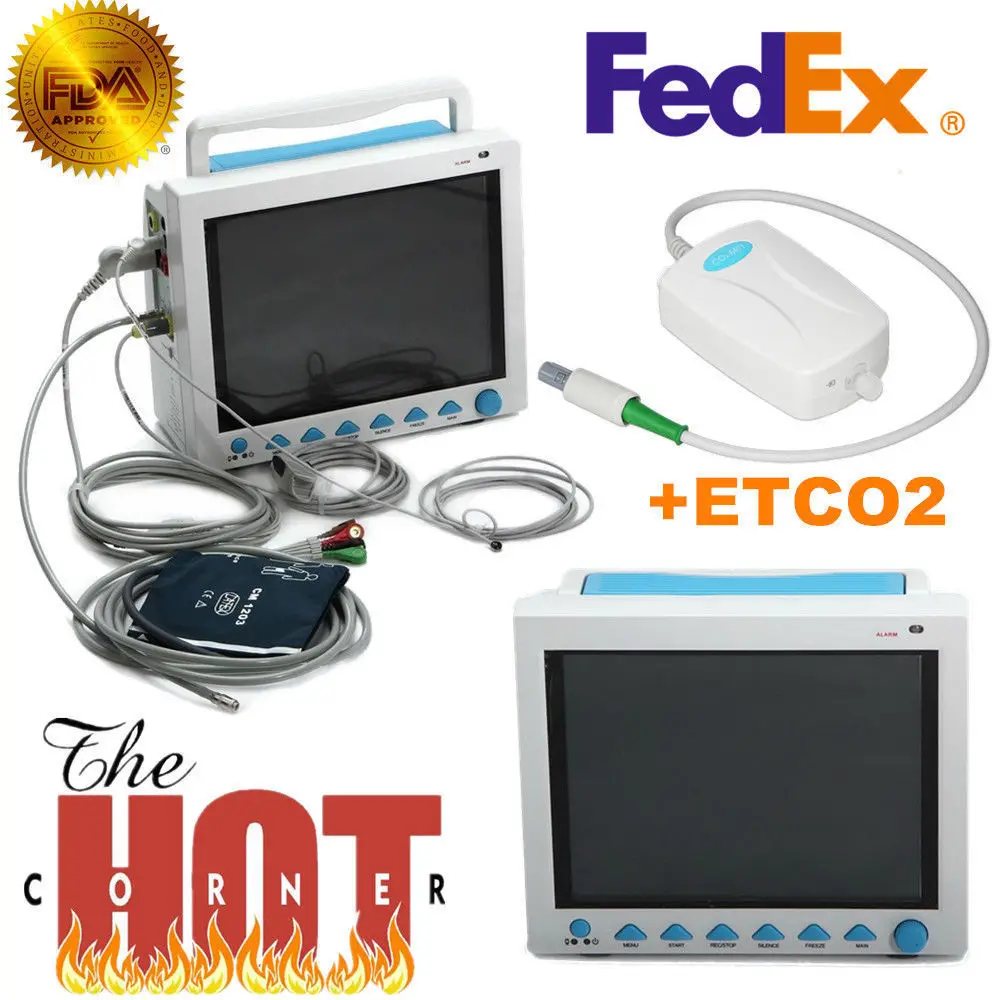CMS8000VET add CO2 Фельдшерский Монитор пациента CMS8000 VET 6 параметров жизненные знаки ECG NIBP SPO2 RESP TEMP PR - Цвет: CMS8000VET add CO2