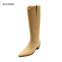 autumn new pointed toe knee high boots womens boots suede material boots high heels cowboy boots rider boots temperament boots