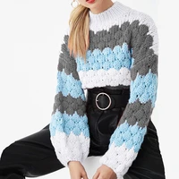 pullovers women autumn winter o neck knitted sweater wave stripe knitted tops korean fashion patchwork casual womens jumper
