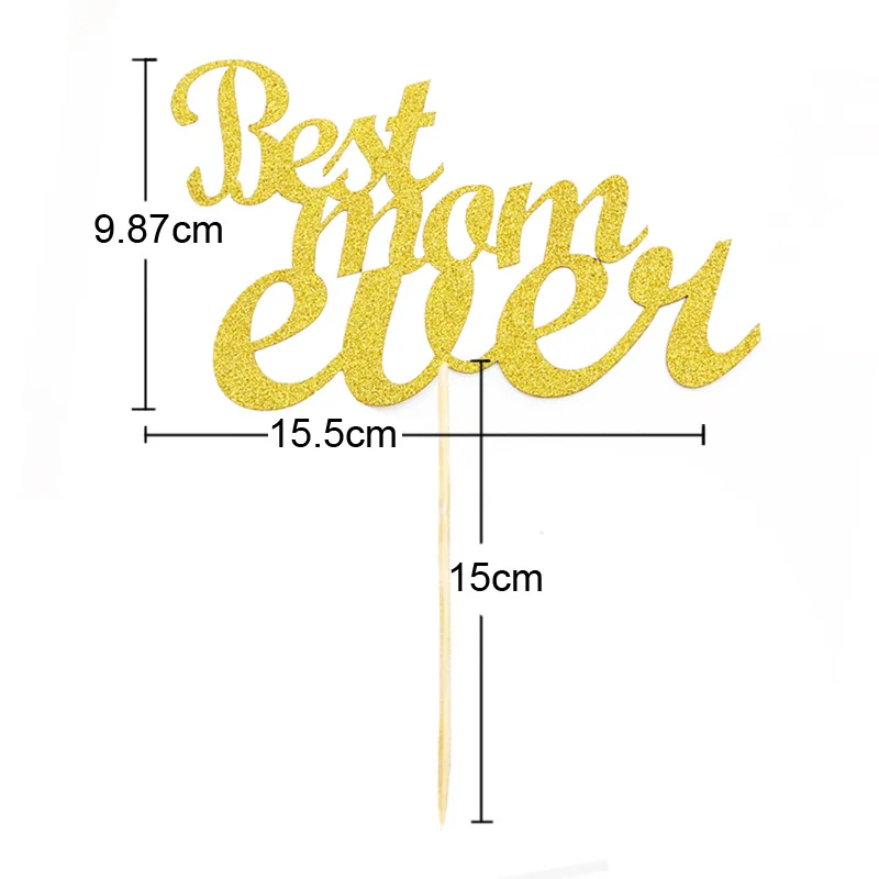 

Best Mom Ever Cake Topper Cupcakes flag Supplies Happy Mother's Day Decoration Glitter Paper Mom's Birthday DIY Party New 2021