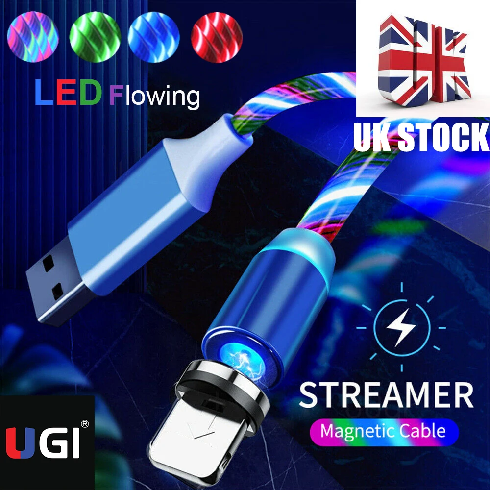 

LED UK STOCK Glowing Light Luminous Magnetic Cable Type C USB C Micro USB Cable Charger Cable For iPhone Samsung Huawei Xiaomi