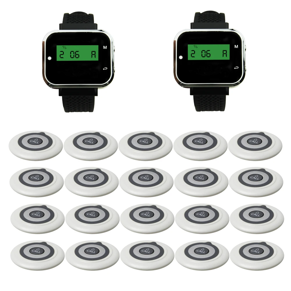 JINGLE BELLS 433MHz wireless calling system with long distance ultrathin 20 call bells+2 watch pager receiver call pager system