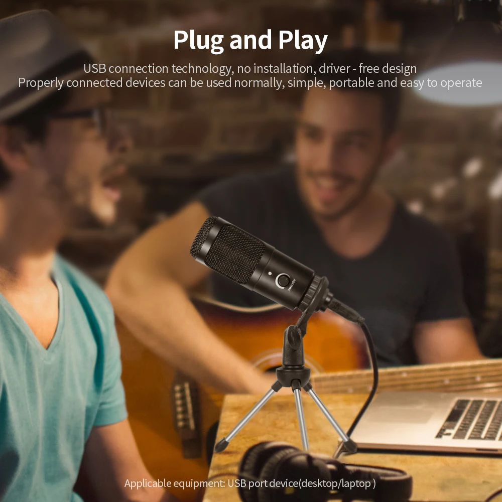 Микрофон для записи профессиональный студийный микрофон USB металлический