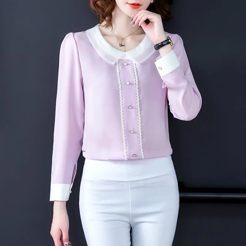Женские блузки blusa mujer moda с круглым отложным воротником и длинным рукавом, шифоновые Женские топы и блузки размера плюс, женские топы 6933 50