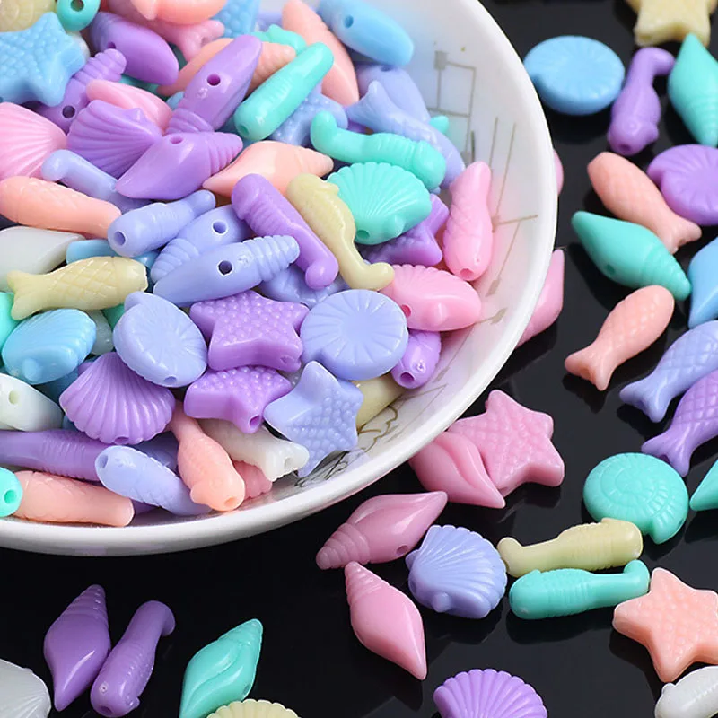 55pcs Light Color Marine Animal Acrylic Beads DIY Beach Bracelet Jewelry Baby Toy Accessories | Украшения и аксессуары