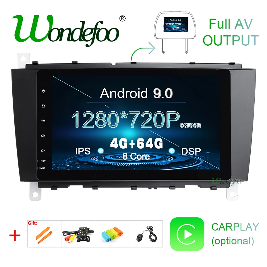 " ips DSP Android 9,0 4G 64G gps мультимедиаплеер для Mercedes Benz C Class W203 C200 C230 C320 CLK200 CLK350 CLK500 радио