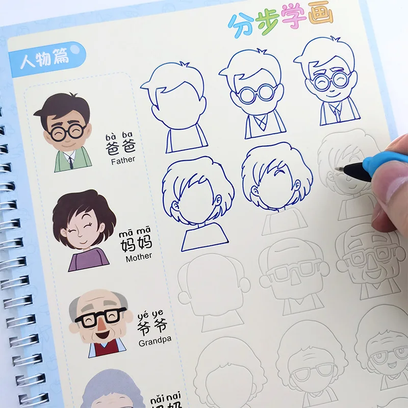 Cuaderno de pintura reutilizable para ni&ntilde;os, libro de escritura a mano con ranuras para Auto, libros para colorear, libros de dibujo, copia-4