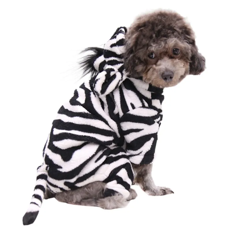 

Pet Dog Halloween Cosplay Costumes Funny Autumn And Winter Black And White Zebra Image Design Four Leg Flannel Changing Clothes