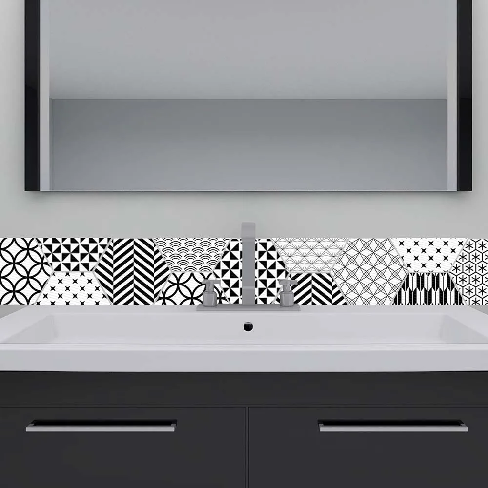 10 шт. ПВХ шестиугольная пол стикер черный белый цвет Клей Non-Slip арт Настенная