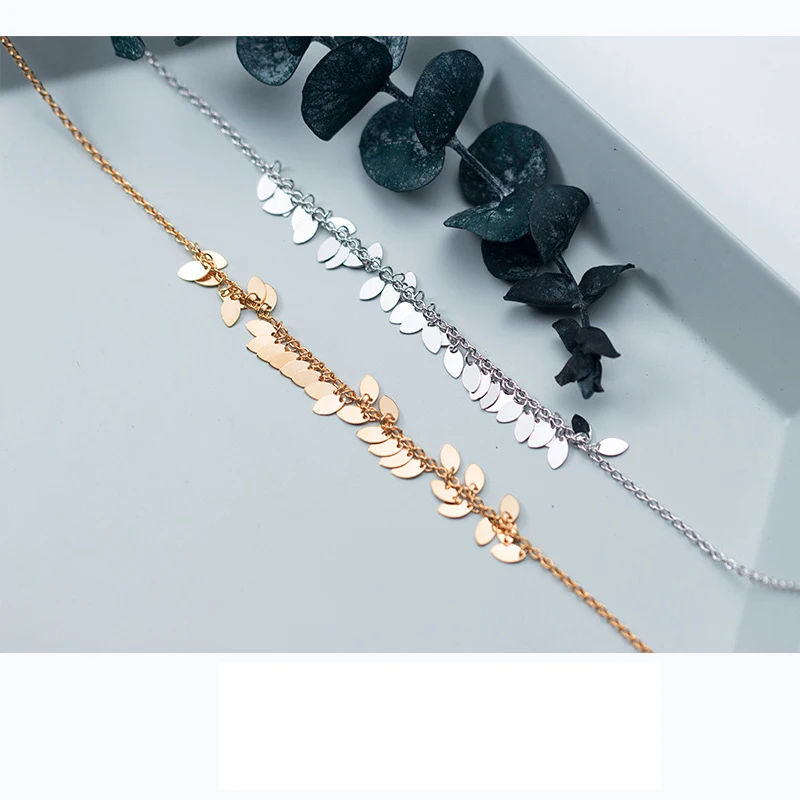 Браслет на ногу Trustdavis из серебра 100% пробы с овальными листьями и кисточками 925 |