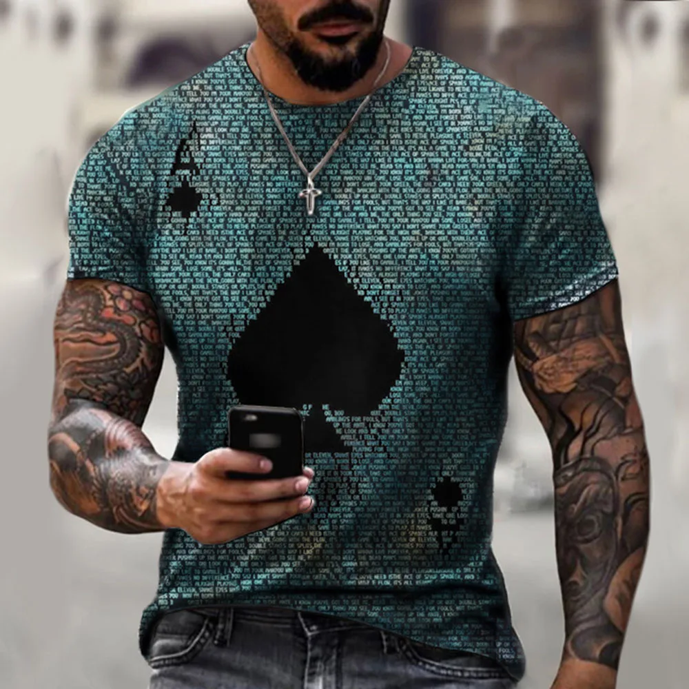 

Western Style Fashion New T-shirt 2021 Summer Loose Casual Simple Hipster Poker Printing Round Neck Summer