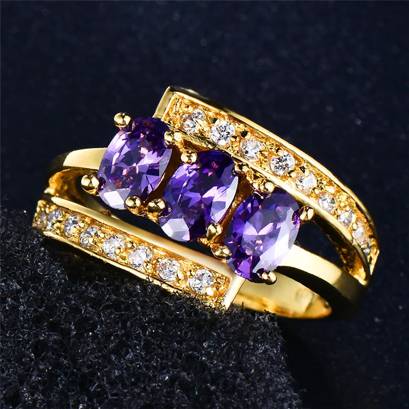 

Luxury Female Purple Oval Zircon Ring Fashion Yellow Gold Party Ring Simple Bride Crystal Engagement Wedding Rings For Women