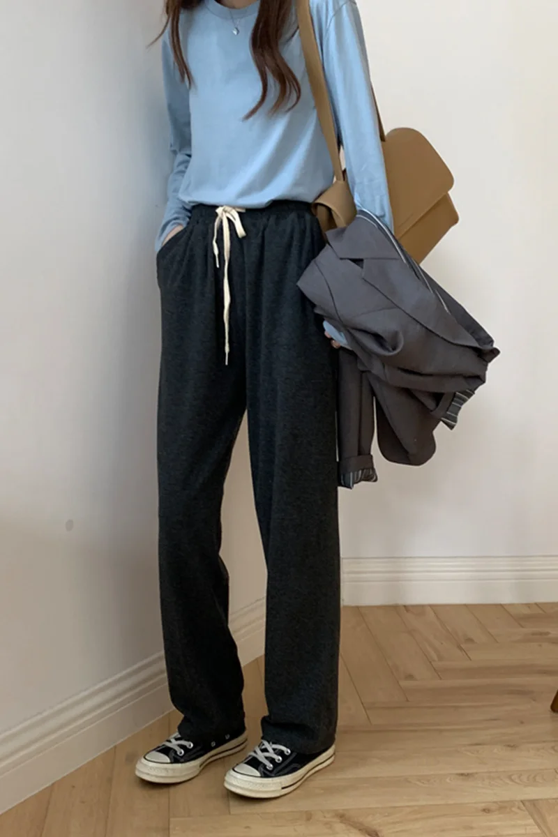 Женские трикотажные флисовые брюки на завязках с высокой талией | Женская одежда