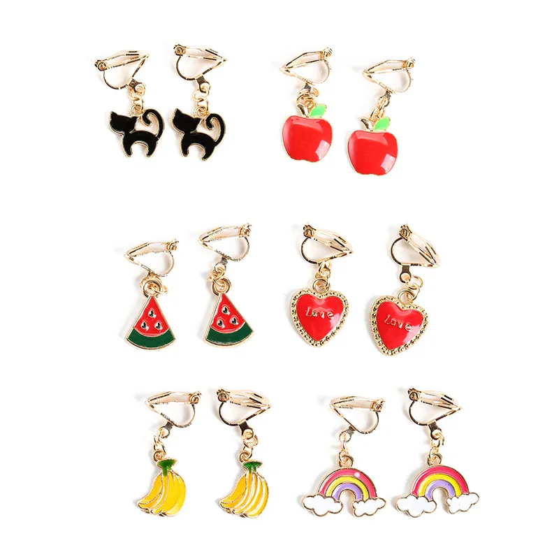 Модные ювелирные изделия милые Мультяшные животные фрукты детские серьги-клипсы