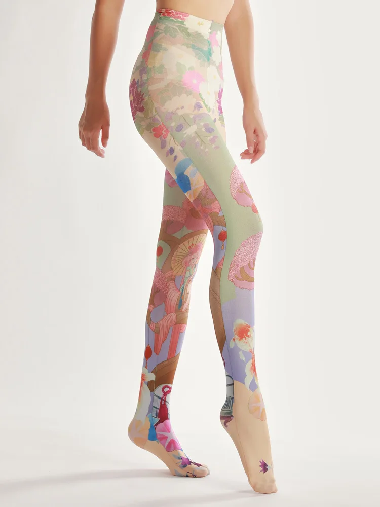 Японо-Стиль элемент цифровой колготки с принтом прозрачные цветные носки лот