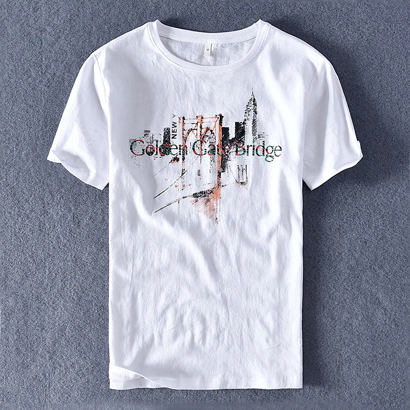 Футболка мужская льняная с коротким рукавом и круглым вырезом | Мужская одежда