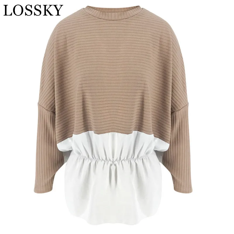 

Autumn Winter Elegant Tunic Shirt Patchwork Casual O Neck Long Sleeve Ruffles Coffee Korean Blouse Shirts Street wear Clothing