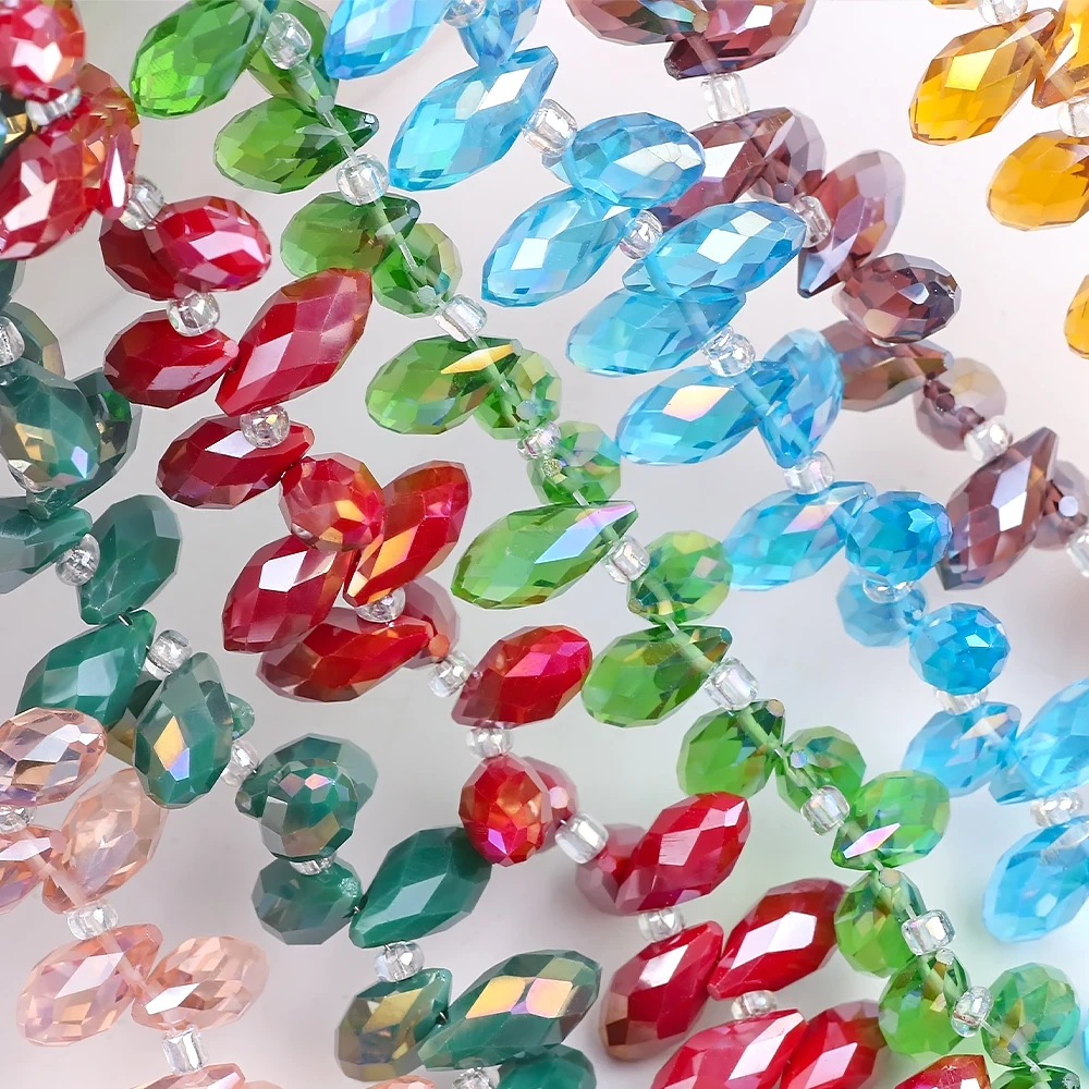 

45pcs Faceted Glass Drop Bead Green AB Mixed Crystal Teardrop Pendant Jewelry Making Women Charms Earings Accessories Needlework