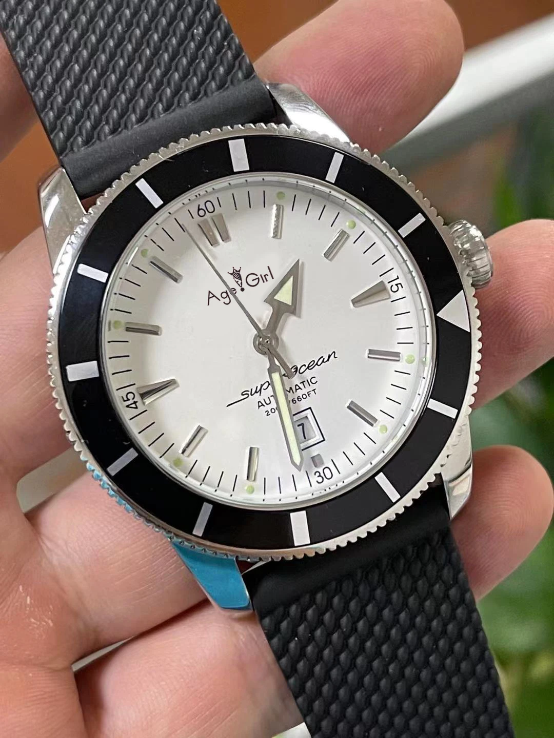 

New Luxury Black Blue Rubber SuperOcean Mens Watches 46MM Sapphire Ceramic Bezel Automatic Mechanical Stainless Steel Date Watch