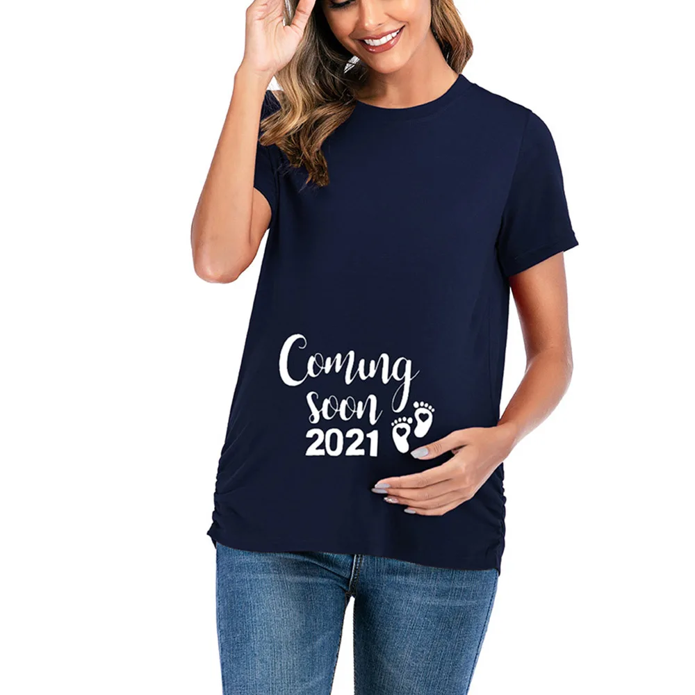 

Летняя футболка с коротким рукавом и круглым вырезом для беременных женщин Одежда для беременных Топы Футболки для беременных женщин футбо...