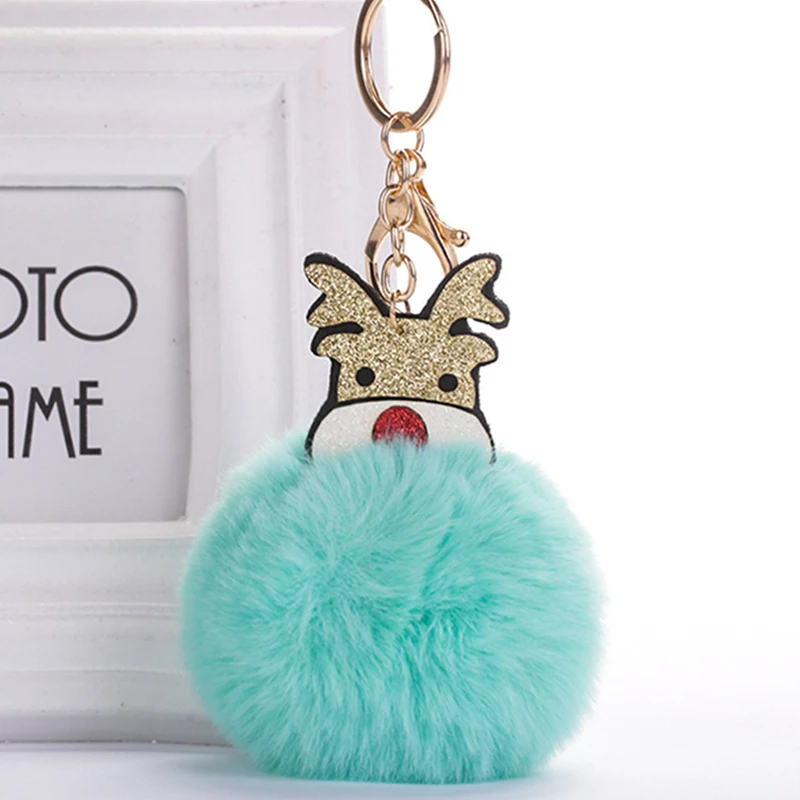 Помпон из искусственного кроличьего меха Рождественский брелок для ключей