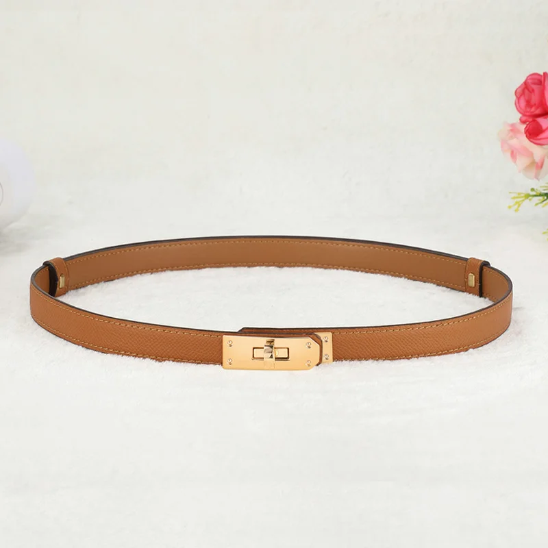 new designer women real leather 1.8cm width belts golden silver lock buckle dress jeans sweater waistband belt A0