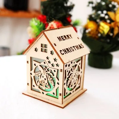 7x7x9cm Милый светодиодный деревянный дом с подсветкой, мини-модель, подвесные елочные украшения, рождественские украшения для дома, милые подарки для детей - Цвет: 7x7x9cm