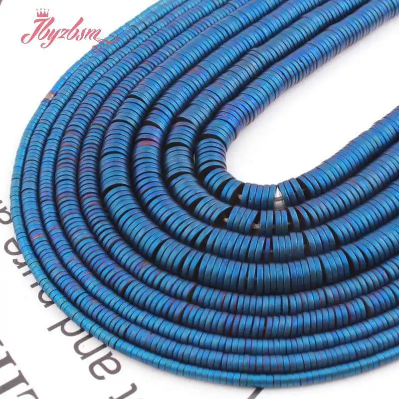 

Natural Hematite Blue Forst Heishi Button Loose Stone Beads 1x2/1x4/1x6mm For Jewelry Making DIY Necklace Bracelet Strand 15"