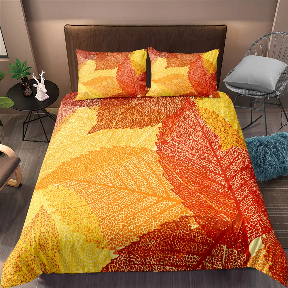 

3D Autumn Scenery Bedding Set 3pcs Duvet Cover with 2 Pillow Case Leaves Quilt Cover Bedclothes Home Decor Housse De Couette