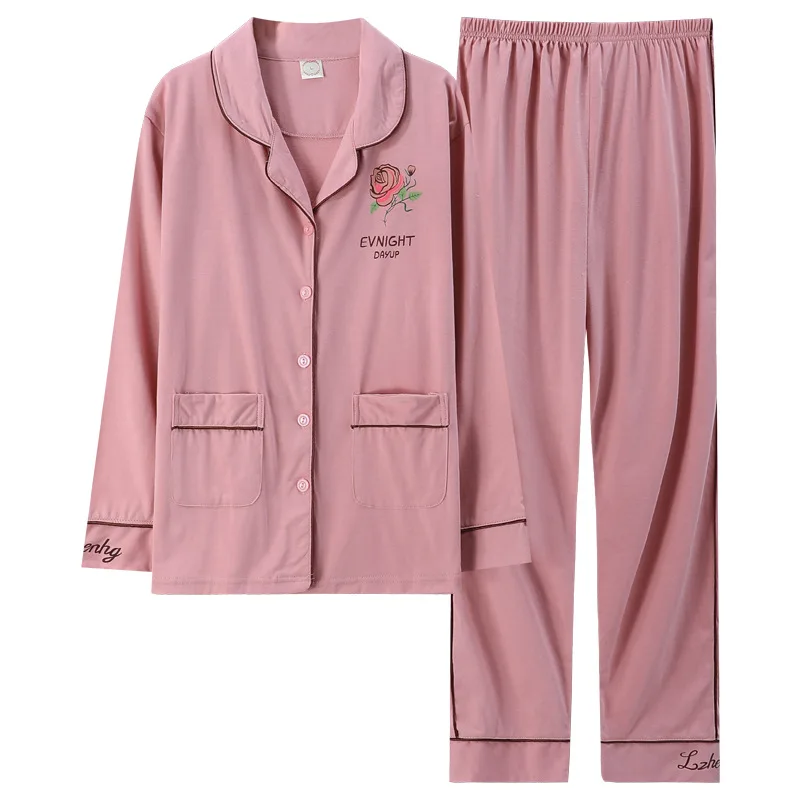Pajamas Women's Long Sleeved Spring Autumn Korean Rose Women's Home Clothes Set Female Sleepwear Lady Nightwear Lounge Sets