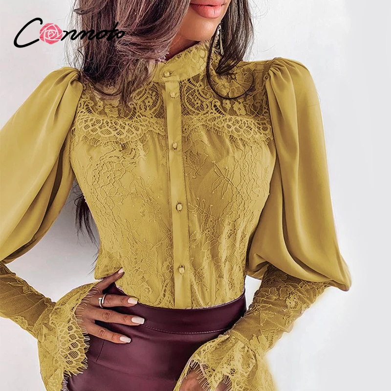 Conmoto Лоскутная кружевная Клубная пикантная женская блузка рубашка Повседневная