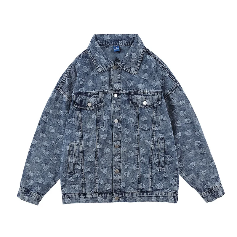 

Sweetheart Washed Retro Windbreaker Denim Full Coat Embroidery Oversize Harajuku Casual Couple Loose Jeans Jackets Mens Autumn