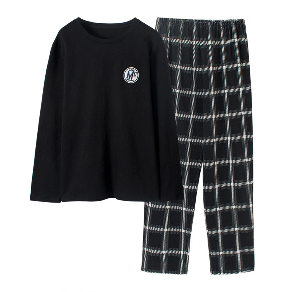 

Spring Autumn Men Pajamas Set Cotton Print Sleepwear Night Suit Casual Long Sleeve Plaid Pants Pyjamas Plus Size Homewear