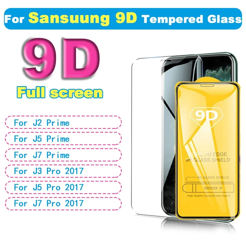Купи Изогнутое закаленное стекло для Samsung J2/J5/J7 Prime/G532/G570/J3/J5/J7 pro 2017/J330/J530/9D, 50 шт. за 2,736 рублей в магазине AliExpress