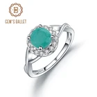 Женское кольцо GEM'S BALLET, кольцо из стерлингового серебра 925 пробы с натуральным круглым зеленым изумрудом, античные кольца для женщин, ювелирное изделие