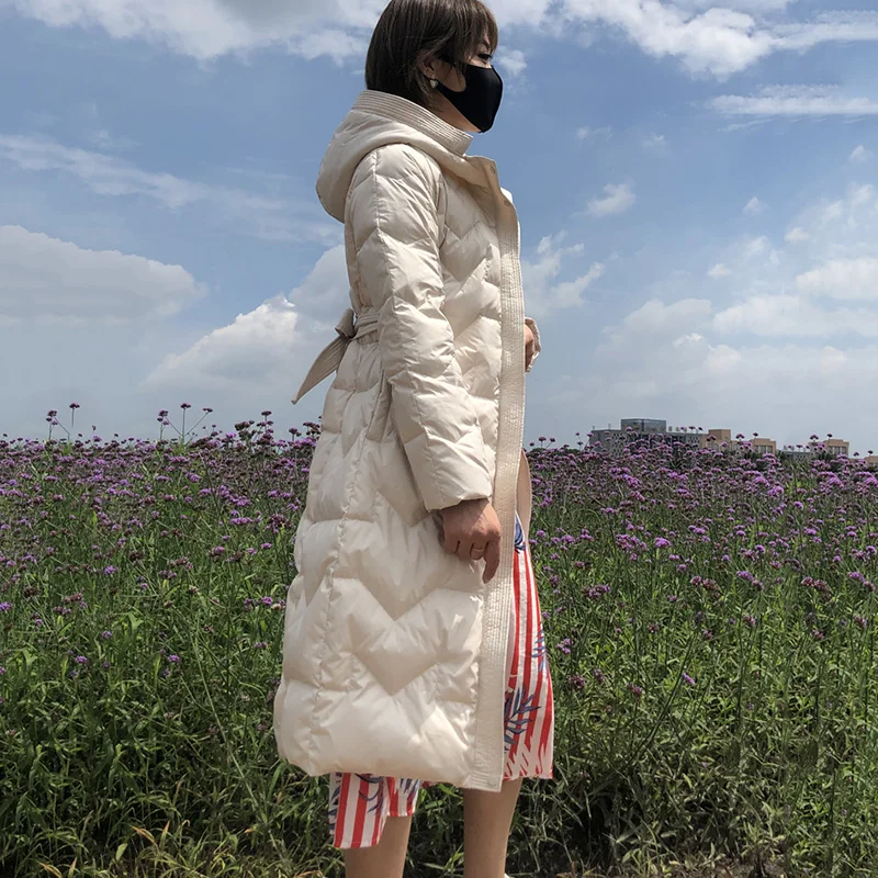 

New Women's Long Down Jacket Winter Warm Jackets Coat Korean Casual White Duck Down Jackets Hooded Parka Overcoat Abrigo Mujer