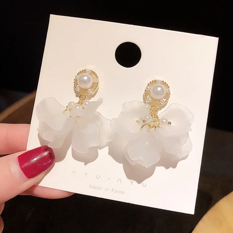 

925 Silver Needle Korean Temperament Super Fairy Pearl Flower Earrings Fresh and Sweet Personality Simple Earrings Jewelry