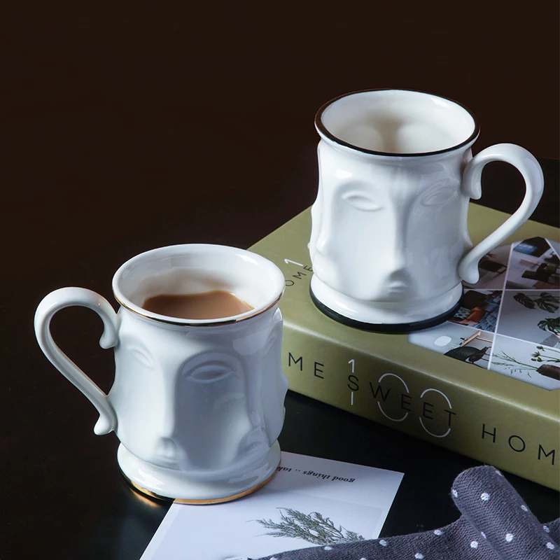 

Creative Personalized Face Mugs In Gold Black Rim Ceramic Breakfast Coffee Tea Milk Cup Home Kitchen Drinkware Fun Birthday Gfit