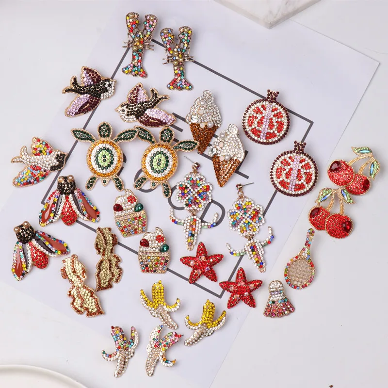 

Trendy Stud Earrings For Women Wedding Party Jewelry Boho Metal Goose Turtle Ice Cream Cactus Cherry Leaf Earrings Female 2019