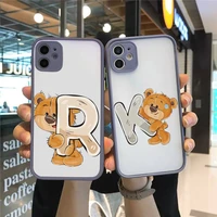 luxury bear letters phone case for iphone 12 11 mini pro xr xs max 7 8 plus x matte transparent gray back cover