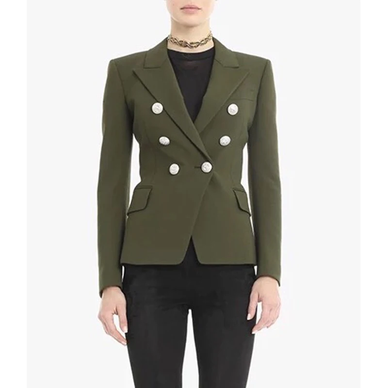 10 19 редкое Высшее качество! Женский блейзер с серебряными пуговицами болотный