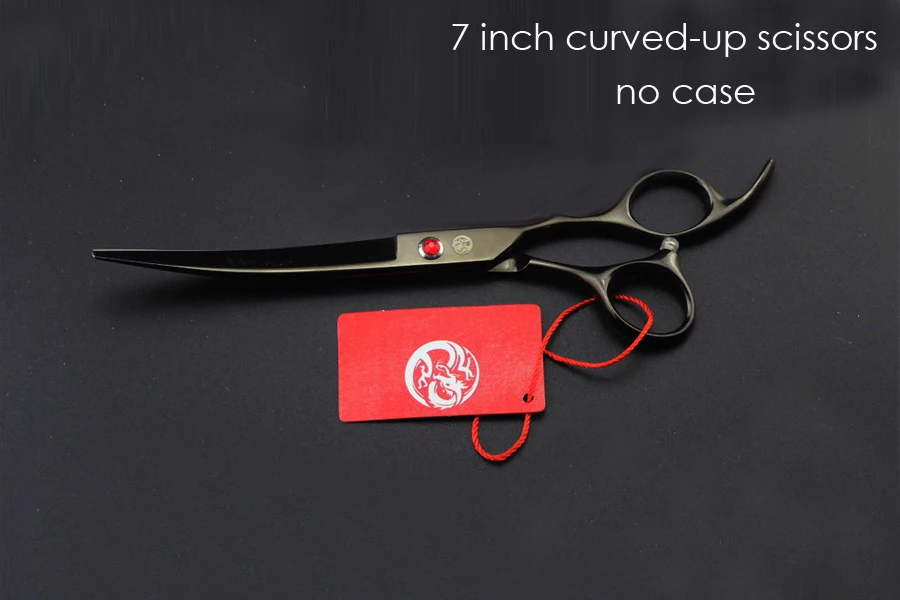 curved up no case Ножницы для ухода за домашними животными 7 дюймов профессиональные японские 440C ножницы для стрижки собак филировочные изогнутые ножницы для стрижки волос - Цвет: curved up no case