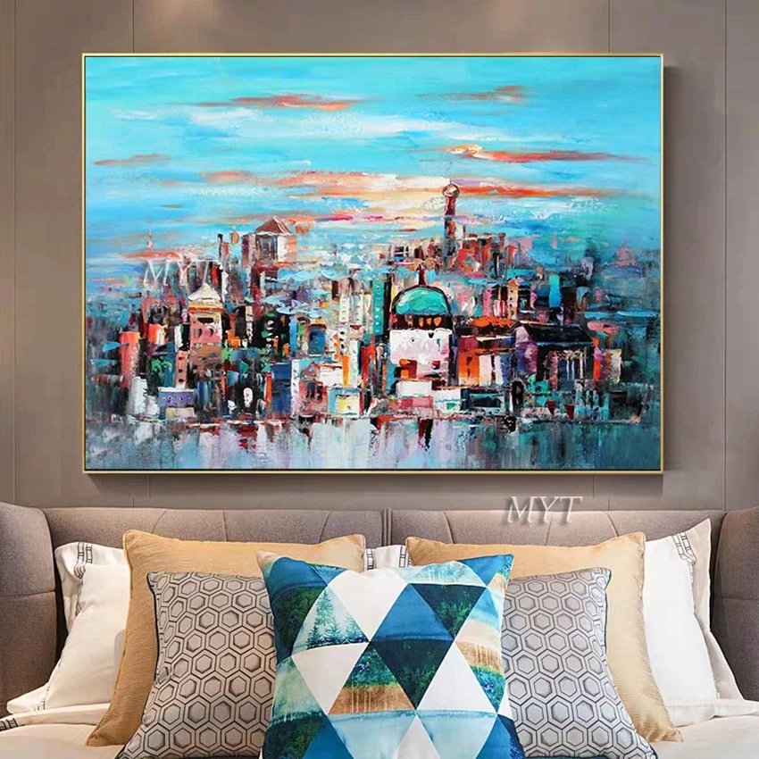 

Colorful City Scenery Art Hand-painted Famous Building Oil Painting Wall Pictures Art Large Artwork Oil Paintings For Bedroom