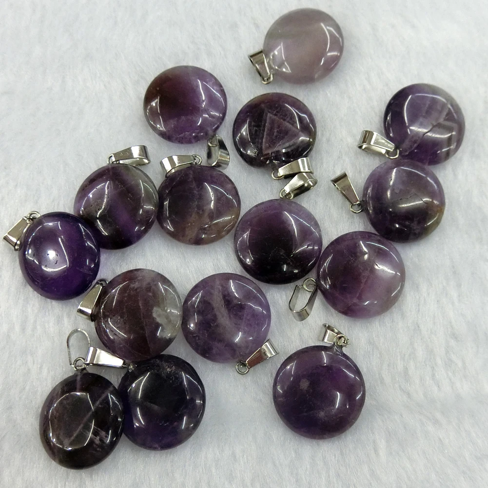 

50 PCS Wholesale Natural Gem Stone Round Necklaces Pendants Purple Crystal Quartz Amethysts Beads For Jewellry Making