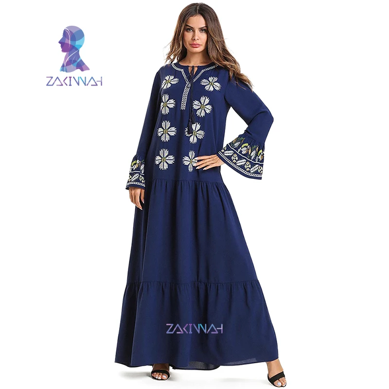 7622 мусульманское большое Плиссированное этническое вышитое Макси платье с